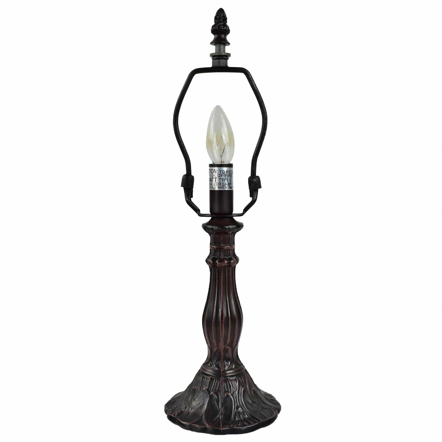 15" Dark Brown Metal Candlestick Table Lamp With Red and Black Novelty Shade-2