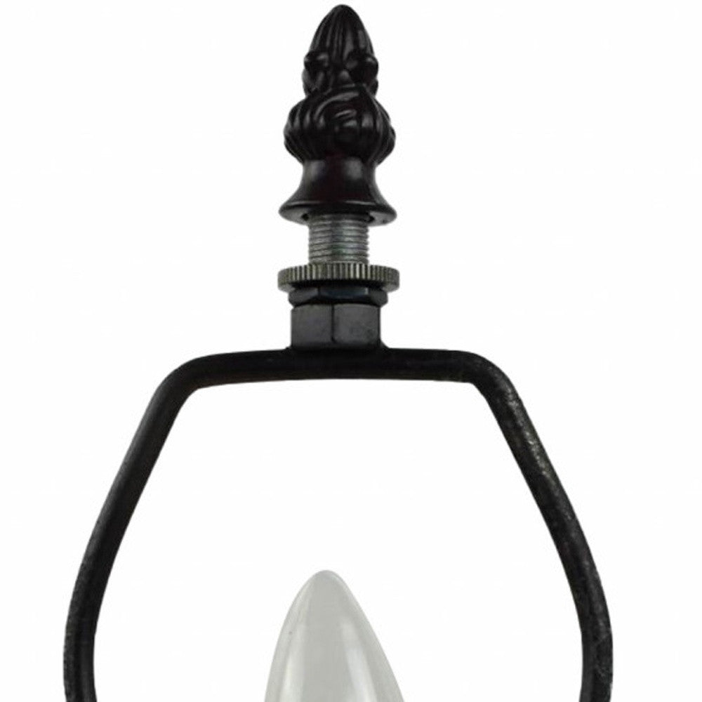 15" Dark Brown Metal Candlestick Table Lamp With Red and Black Novelty Shade-5