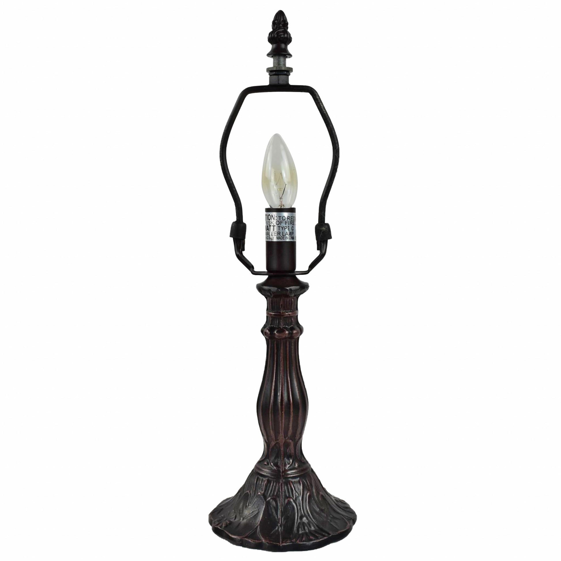 15" Dark Brown Metal Candlestick Table Lamp With Red and Black Novelty Shade-2