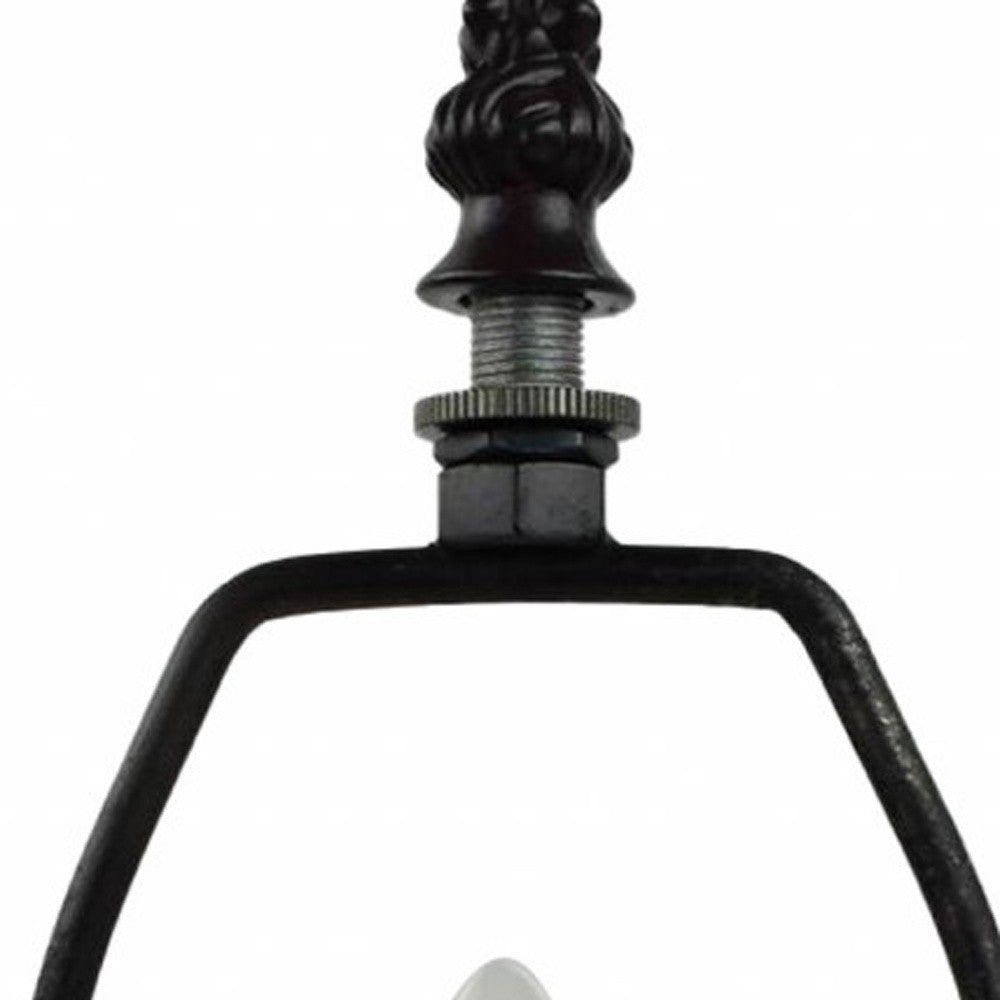 15" Dark Brown Metal Candlestick Table Lamp With Red and Black Novelty Shade-4
