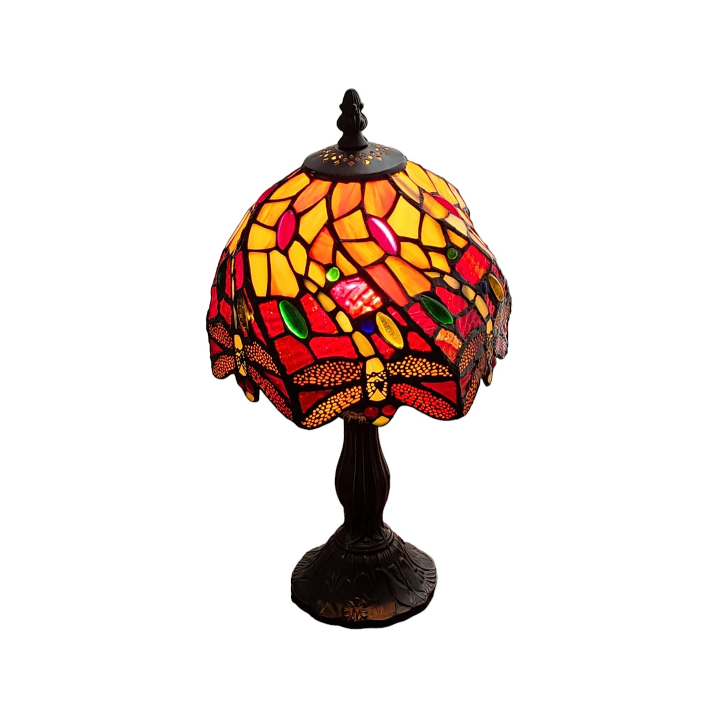 15" Dark Brown Metal Candlestick Table Lamp With Red and Black Novelty Shade-1
