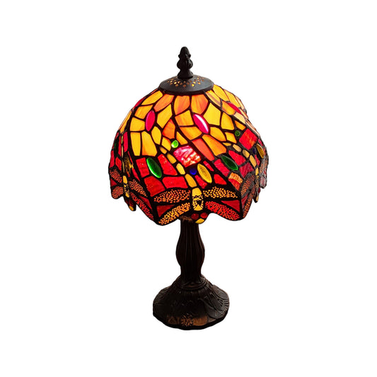 15" Dark Brown Metal Candlestick Table Lamp With Red and Black Novelty Shade-1
